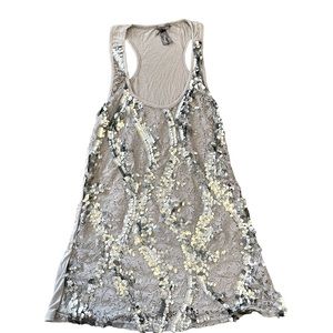 Vanity Sequin Gray/Silver Racerback Tank Top Large